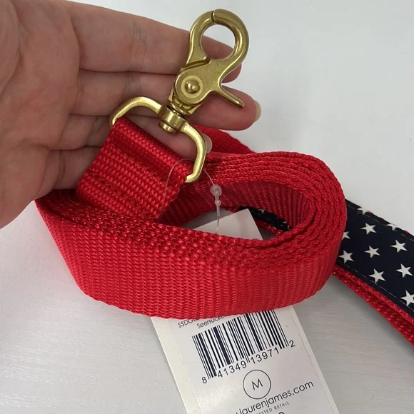 Lauren James Seersucker Dog Leash Navy Star Red New Patriotic - Picture 2 of 2